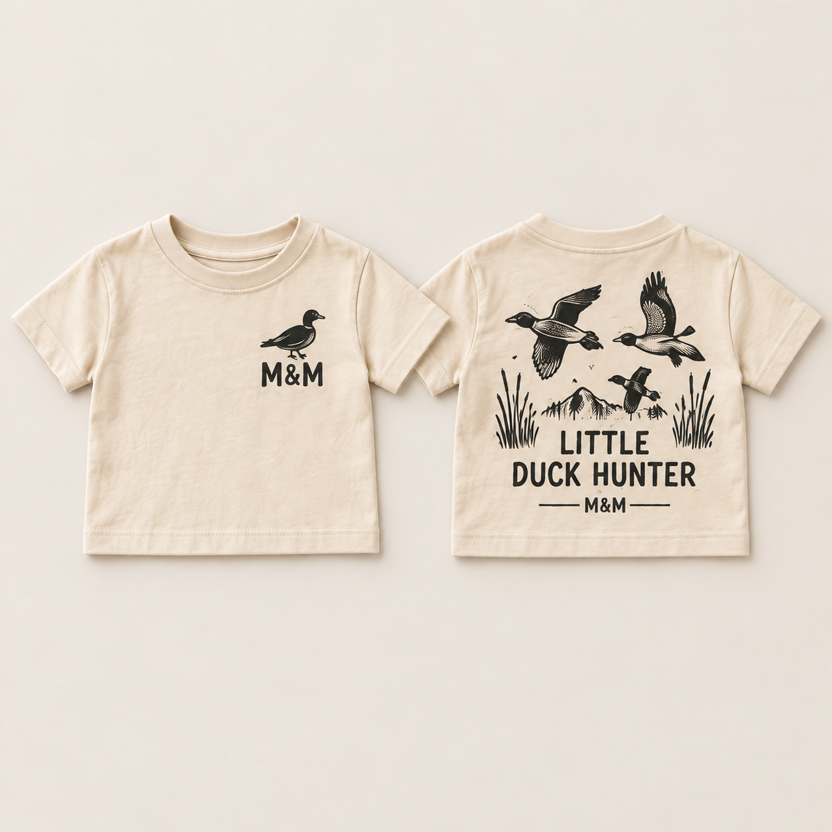 Little Duck Hunter toddler tee — front and back mockup